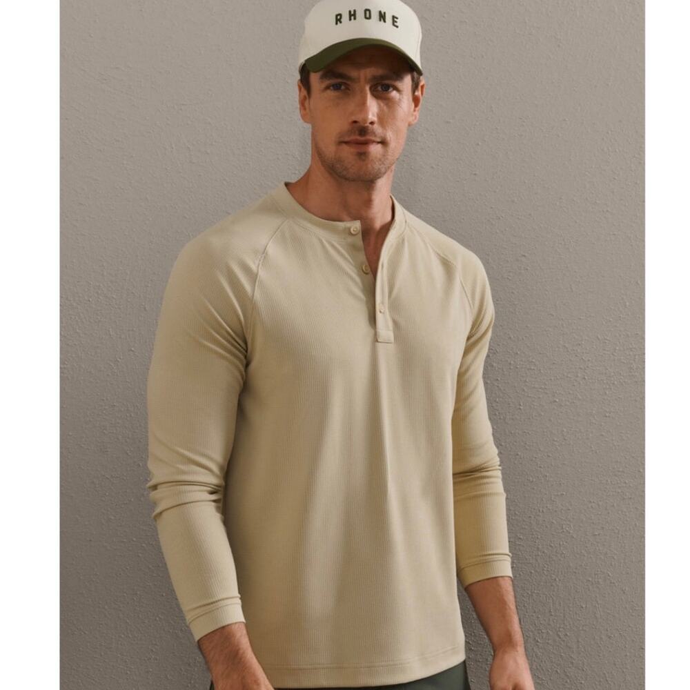NWOT Rhone Waffle Tech Henley Shirt Toasted Oat Fall 2026 Men Size Large